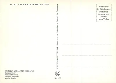 Arranjo de flores — Juan de Arellano (1614-1676) — Wiechmann-Bildkarten, Nr. 1632 — Verso