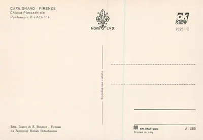 Carmignano - Florence — Chiesa Parrocchiale Pontormo — Édition Giusti di S. Becocci — Verso