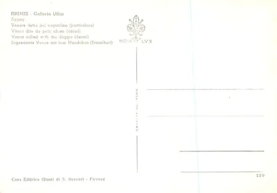 Vênus chamada del cagnolino — detalhe — Casa Editrice Giusti di S. Becocci, n° 289 — Verso