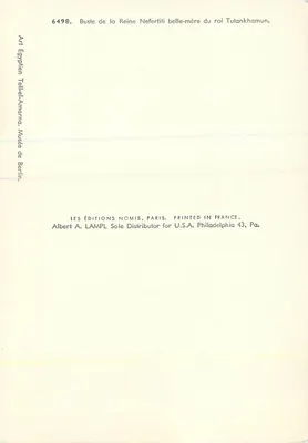 Busto da Rainha Nefertiti — sogra do rei Tutankhamun — Éditions Nomis, n° 6498 — Verso