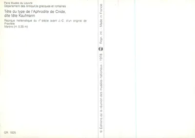 Cabeça do tipo de Afrodite de Cnide — Réplica helenística — Edições dos museus nacionais — Verso