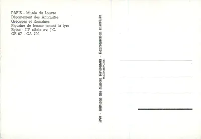Statua di donna che tiene la lira — Égine, III secolo a.C. — Éditions des Musées Nationaux — Verso