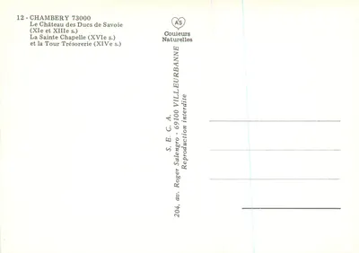 Chambery — Zamek Duszy Savoyjskich, Święta Kaplica i Wieża Skarbowców — S.E.C.A. Salengro — Rewers