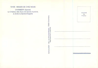 Chambéry (Savoie) — Zamek Duszy Savojskich oświetlony, po prawej Święta Kaplica — Wydawnictwo EDY — Rewers