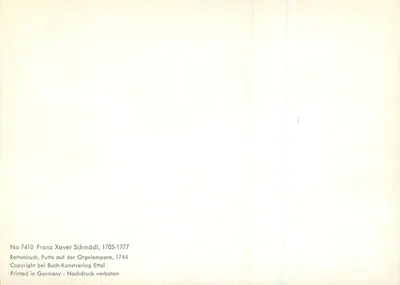 Putto tocando violino — escultura em madeira — editor Buch-Kunstverlag Ettal, n° 7410 — Verso