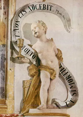 Estátua de uma criança com inscrição — Editor Osterhofen-Altenmarkt, Putto, n° 7479