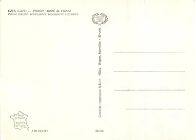 Uzès (Gard) — Pierwszy Ducja Francji — Stara renesansowa dom niedawno odrestaurowany — Wydawca Combier Mâcon — Rewers