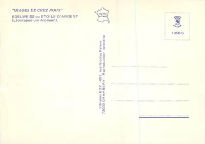 Edelweiss czy Srebrna Gwiazda — Léontopodium Alpinum — Wydawnictwo EDY, Chambéry — Rewers