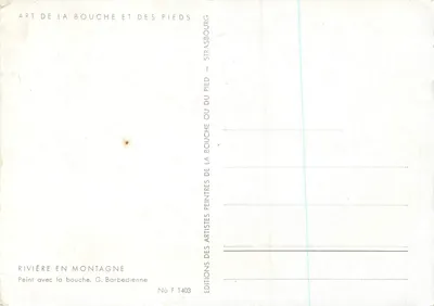 Rzeka w górach — Namalowana ustami — G. Barbedienne, N° F 1403 — Rewers