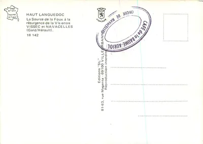 A Fonte da Foux na nascente da Vis entre Vissec e Navacelles — Alto Languedoc — Edições 'SL' n°18 142 — Verso