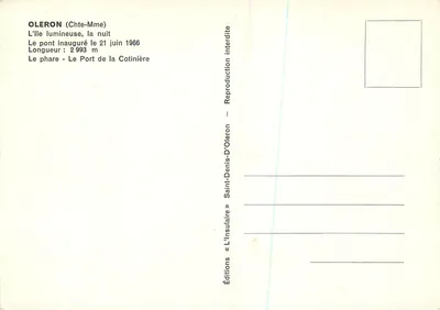Oleron (Castelo-Me) — A ilha luminosa, à noite — Edições « L'Insulaire » — Verso