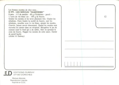 Os Moules «Marinière» — receita — Éditions Dubray, n° D 979 — Verso