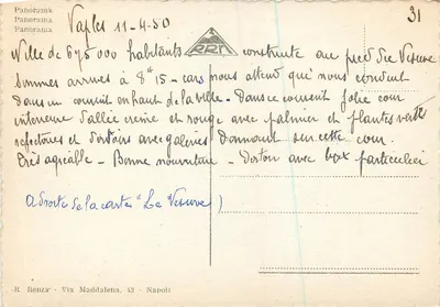 Napoli - Panorama — widok z Wulkanu — wydawca R. Renza, n°31 — Rewers