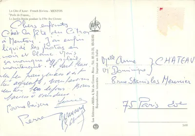 Giardino Botanico — Festa dei Limoni — Menton — Edizioni « MAR » — Verso