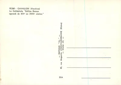 Cavaillon — Zwieżynna katedra rozmieszczona w XIV–XVIII wieku — Wydawnictwo S.L. Lyon/Villeurbanne — Rewers