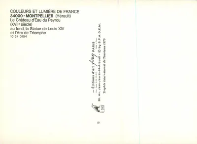 Arco do Triunfo do Peyrou — Montpellier (Hérault) — Edições d'Art Arcueil 1979 — Verso