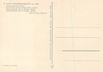 Coroação da Virgem Maria — detalhe da obra da St. Veiter Schnitzerwerkstatt (cerca de 1510) — Kunstverlag Wien I. — Verso