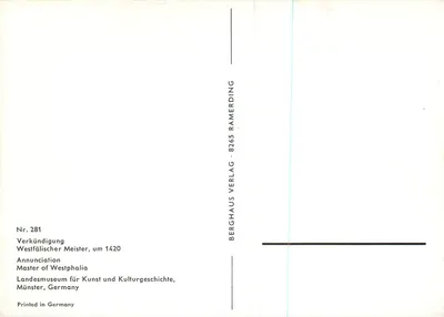 Anunciação — Mestre de Westfália, cerca de 1420 — Berghaus Verlag, Nr. 281 — Verso