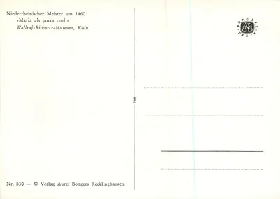 Maria jako drzwi nieba — Niederrheinischer Meister około 1460 — Verlag Aurel Bongers Recklinghausen, nr 830 — Rewers