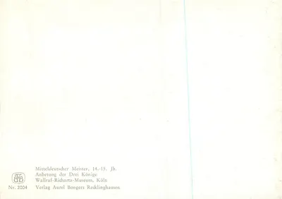 Verering van de Drie Koningen — werk van de Meester van de Midden-Duitsland, 14e-15e eeuw — Verlag Aurel Bongers Recklinghausen, n° 2004 — Achterkant
