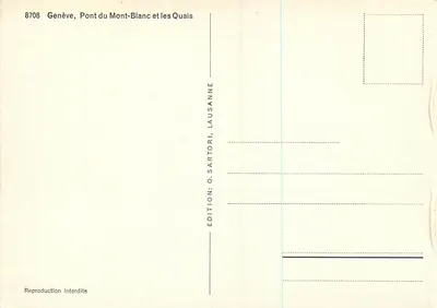 Genève, Pont du Mont-Blanc et les Quais — Édition O. Sartori, Lausanne, n° 8708 — Verso