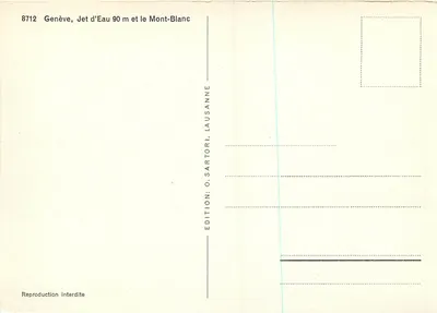 Genève, 90 meter hoge waterfontein en de Mont-Blanc — Uitgave O. Sartori, Lausanne — Achterkant