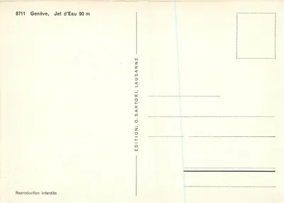 Genève, Jet d'Eau — 90 m — Édition O. Sartori, Lausanne — Verso