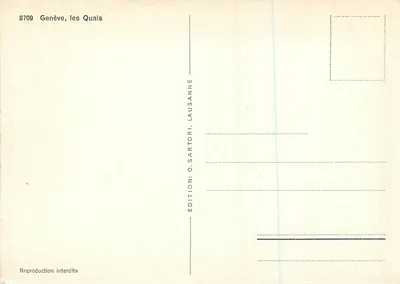 Genève, les Quais — Panoramablick mit zentralem Denkmal — Edition O. Sartori, Lausanne — Rückseite