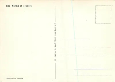 Ginebra y el Salève — vista panorámica — Edición O. Sartori, Lausana — Reverso