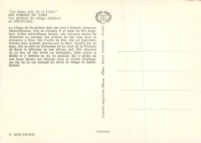 Les Gorges du Tarn — Widok ogólny średniowiecznego miasteczka Sainte-Enimie — Wydawca Combier — Rewers