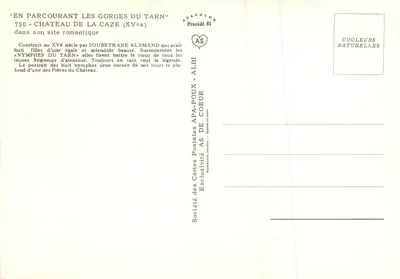 Castello di La Caze — Gorges du Tarn — Société APA-POUX — Verso