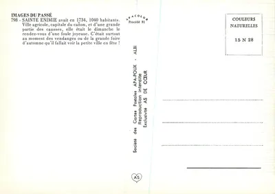 Sainte-Enimie w 1734 r. — scena targowa — Société des Cartes Postales APA-POUX — Rewers