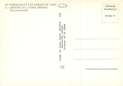 Grotta di Aven Armand — Gorges du Tarn — Société des Cartes Postales APA-POUX — Rewers