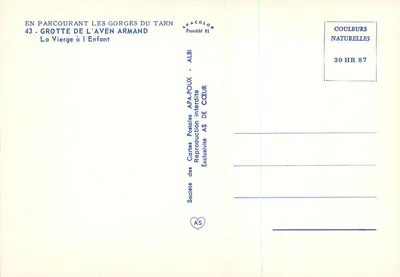 Grotte de l'Aven Armand — Les Gorges du Tarn — Société des Cartes Postales APA-POUX - ALBI — Verso