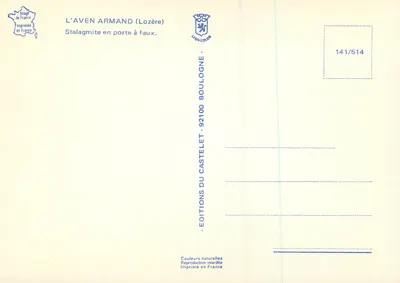 Aven Armand (Lozère) — Stalagmite em balanço — Éditions du Castelet — Verso