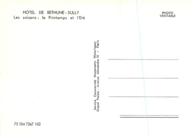 Hôtel de Béthune-Sully — Pory roku: Wiosna i Lato — Service Commercial Monuments Historiques, Grand Palais, Avenue Alexandre III, Paryż — Rewers