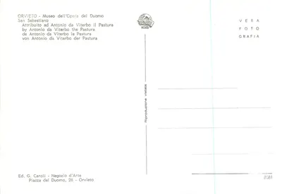 San Sebastiano — przypisywane Antonio da Viterbo il Pastura — Wyd. G. Caroli, Orvieto — Rewers