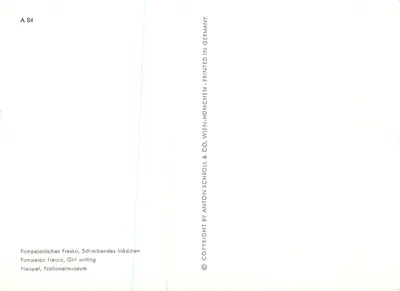 Fresca pompeiana — giovane ragazza che scrive — editore Anton Schroll & Co, Vienna — Verso