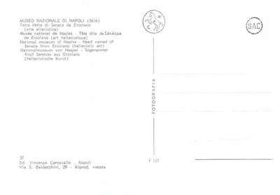 Głowa Seneki — Muzeum Narodowe w Neapolu — wyd. Vincenzo Carcavallo, nr F 767 — Rewers