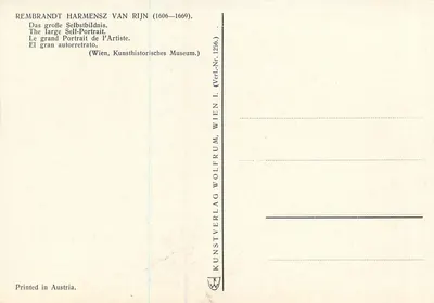 Rembrandt Harmensz van Rijn — Duży portret artysty — Kunstverlag Wolfrum, Wiedeń — Rewers