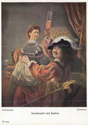 Rembrandt en Saskia — werk van Rembrandt — uitgever F.A. Ackermann, München, nr. 3231