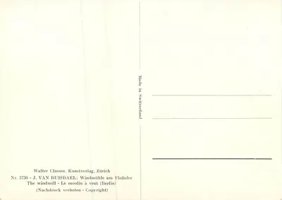 Młyn wiatrowy — J. Van Ruisdael — Walter Classen, Kunstverlag, Zürich, n° 3730 — Rewers