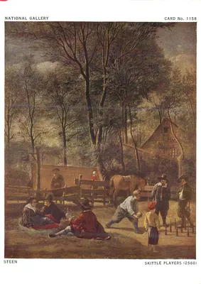 Jogadores de skittles — pintura de Steen — National Gallery, carta n° 1158