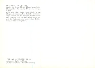 Schale dei Aison — Teseo e il Minotauro — Verlag A. Egger, Colonia — Verso