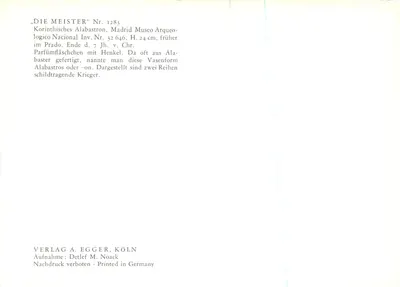 Wazie korcyńskie — Alabastron i krater — Verlag A. Egger, Kolonia, nr 1283 — Rewers