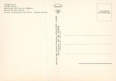 Estátua de Santa Cecília — Basílica de Santa Cecília, Albi — Sociedade das Cartas Postais APA-POUX — Verso