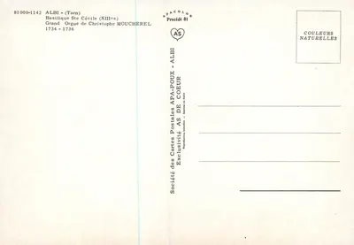 Duży organ w Bazylice Świętej Cecylii — Albi — wydawca APA-COLOR, nr 81000-1142 — Rewers