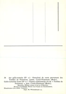 Oenochoé in vetro gallo-romano — II secolo — Impr. M. Weissenbruch s.a. — Verso