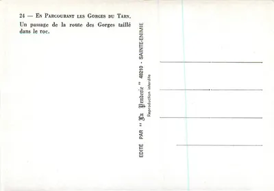 Góry Tarn — Przejście drogi wykutego w skale — wydane przez "Gorges du Tarn" 48210 Sainte-Enimie — Rewers