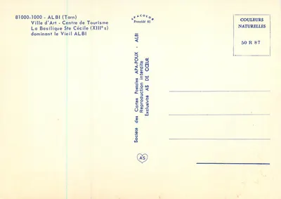 Albi — Bazylika św. Cecylii dominująca nad Starym Albiem — Społeczność Karty Pocztowych APA-POUX — Rewers